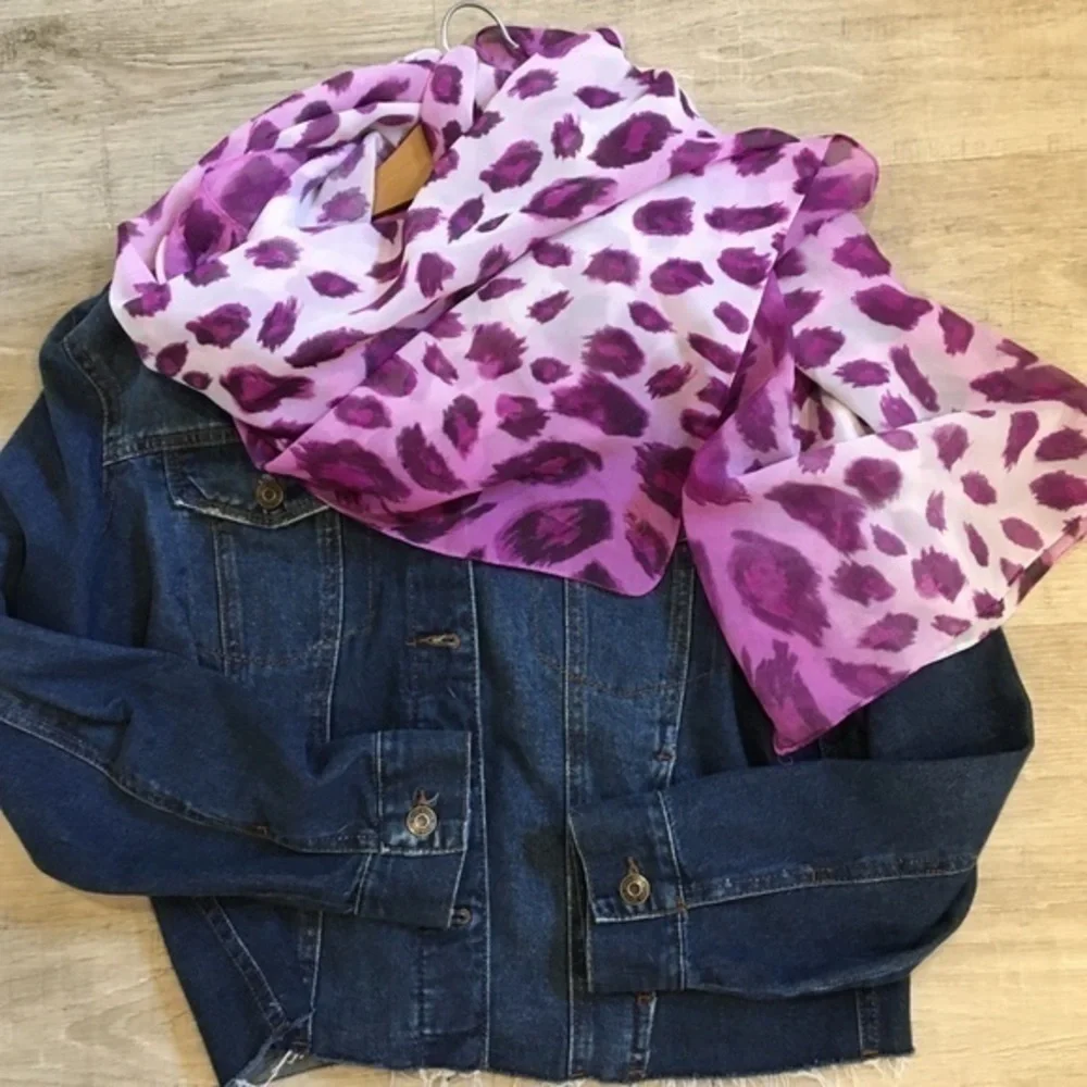 Nicole Marciano Purple Animal Leopard Print Oblong Scarf